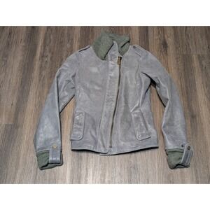 Elegant Gray Leather Jacket with Green Accents